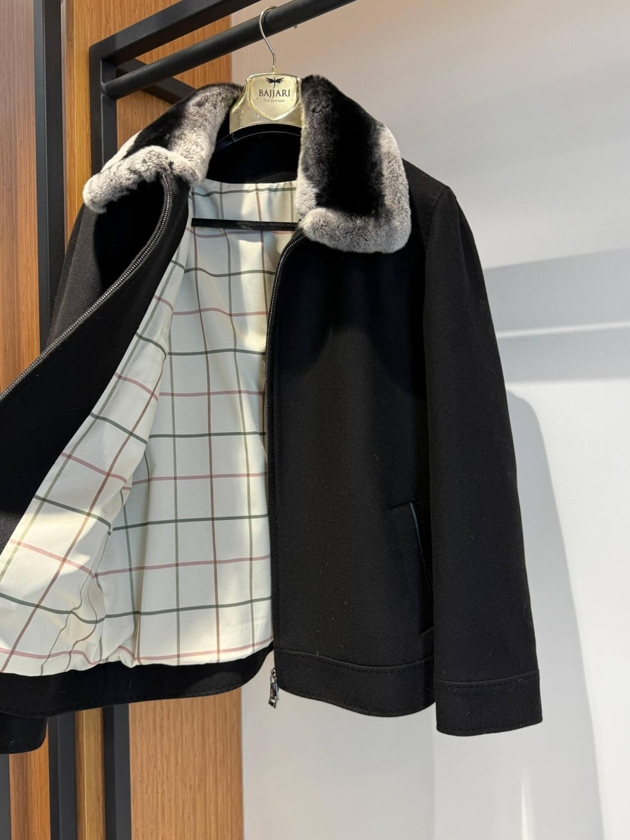 Men’s Cashmere Jacket with Rex Fur Lapel