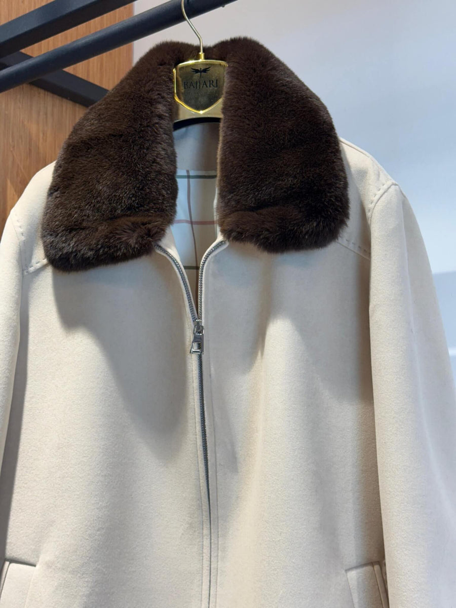 Men’s Cashmere Jacket with Rex Fur Lapel