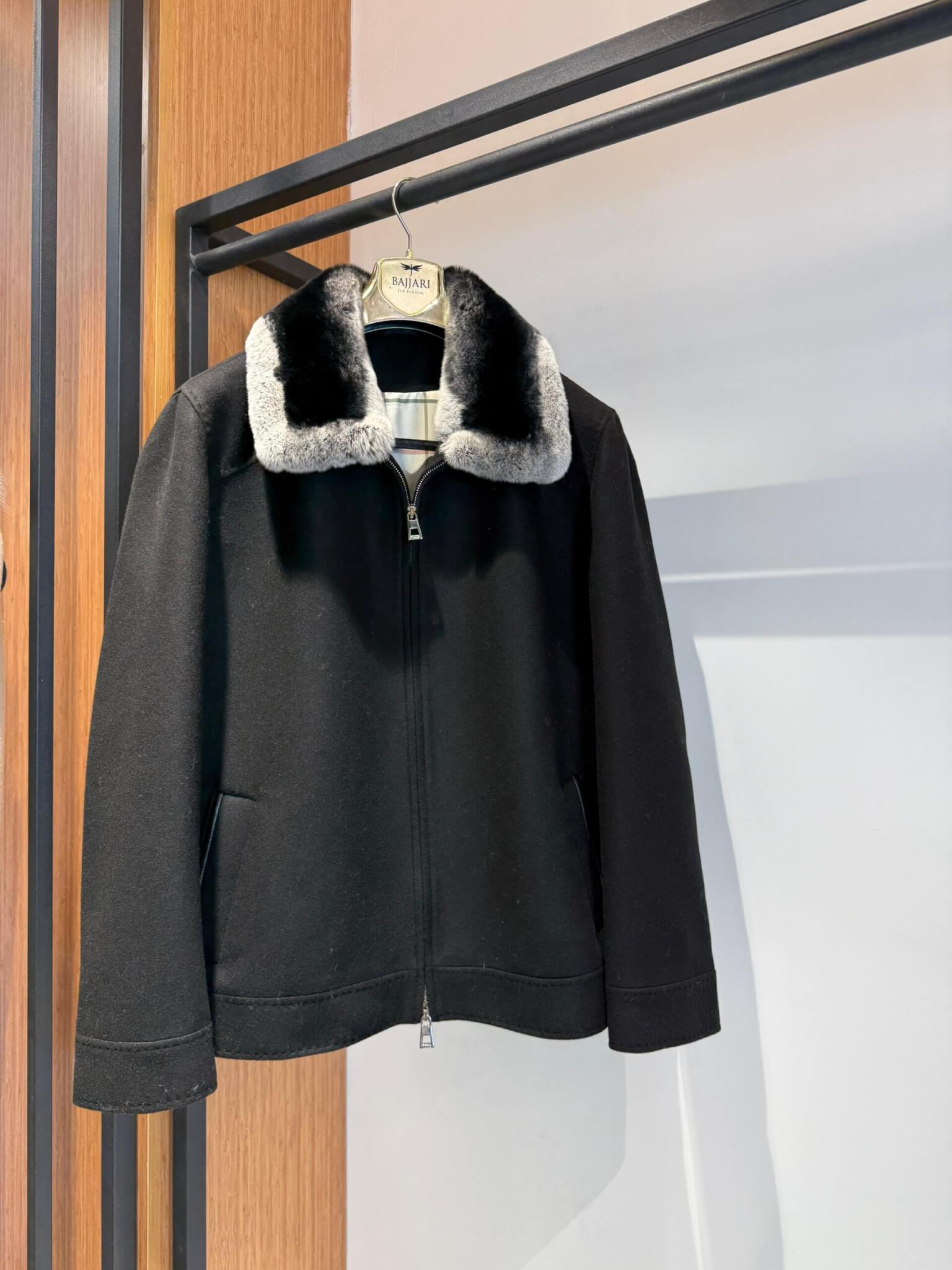 Men’s Cashmere Jacket with Rex Fur Lapel