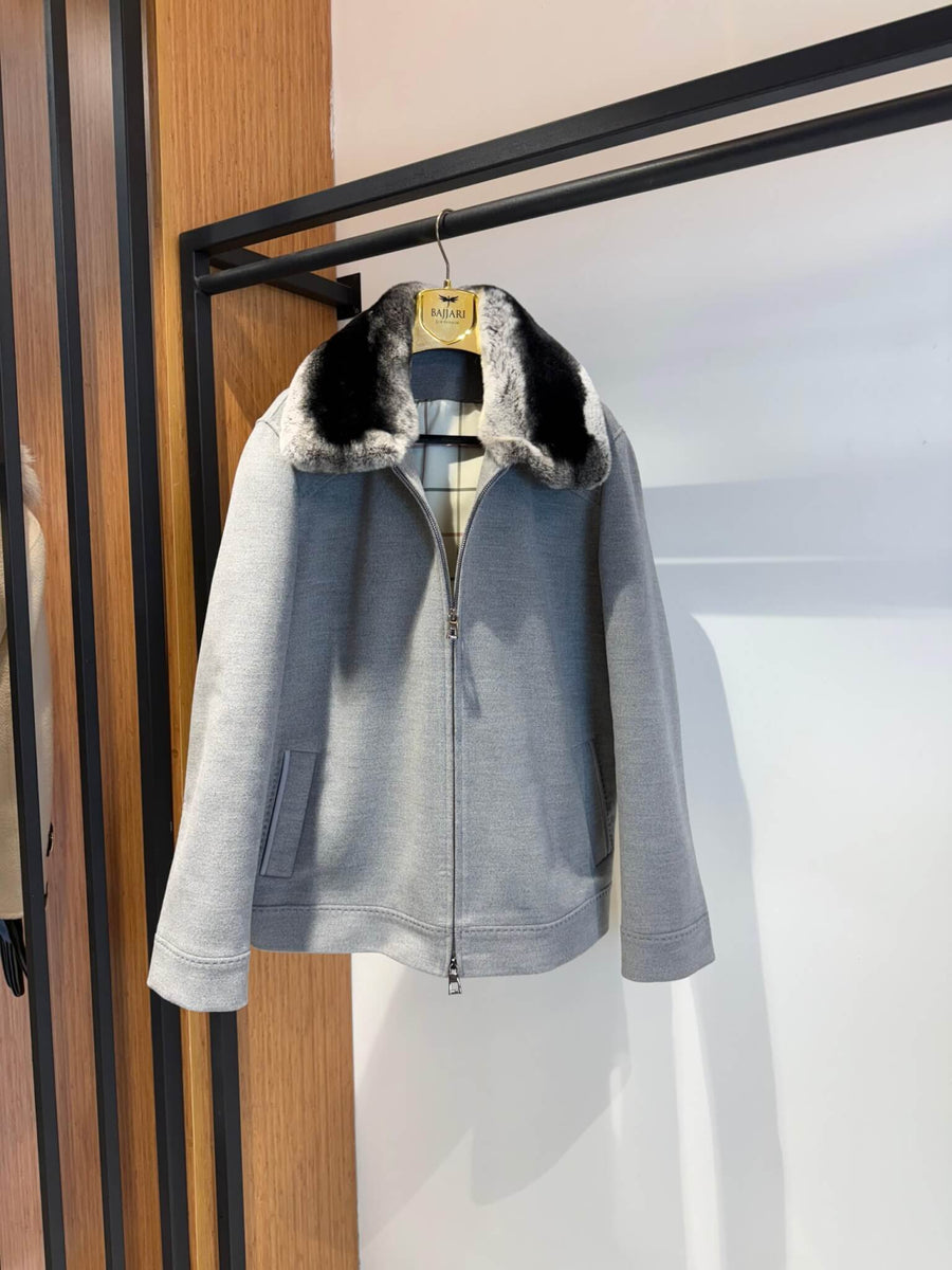 Men’s Cashmere Jacket with Rex Fur Lapel