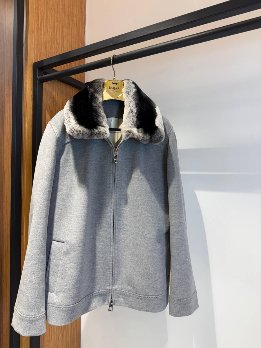 Men’s Cashmere Jacket with Rex Fur Lapel