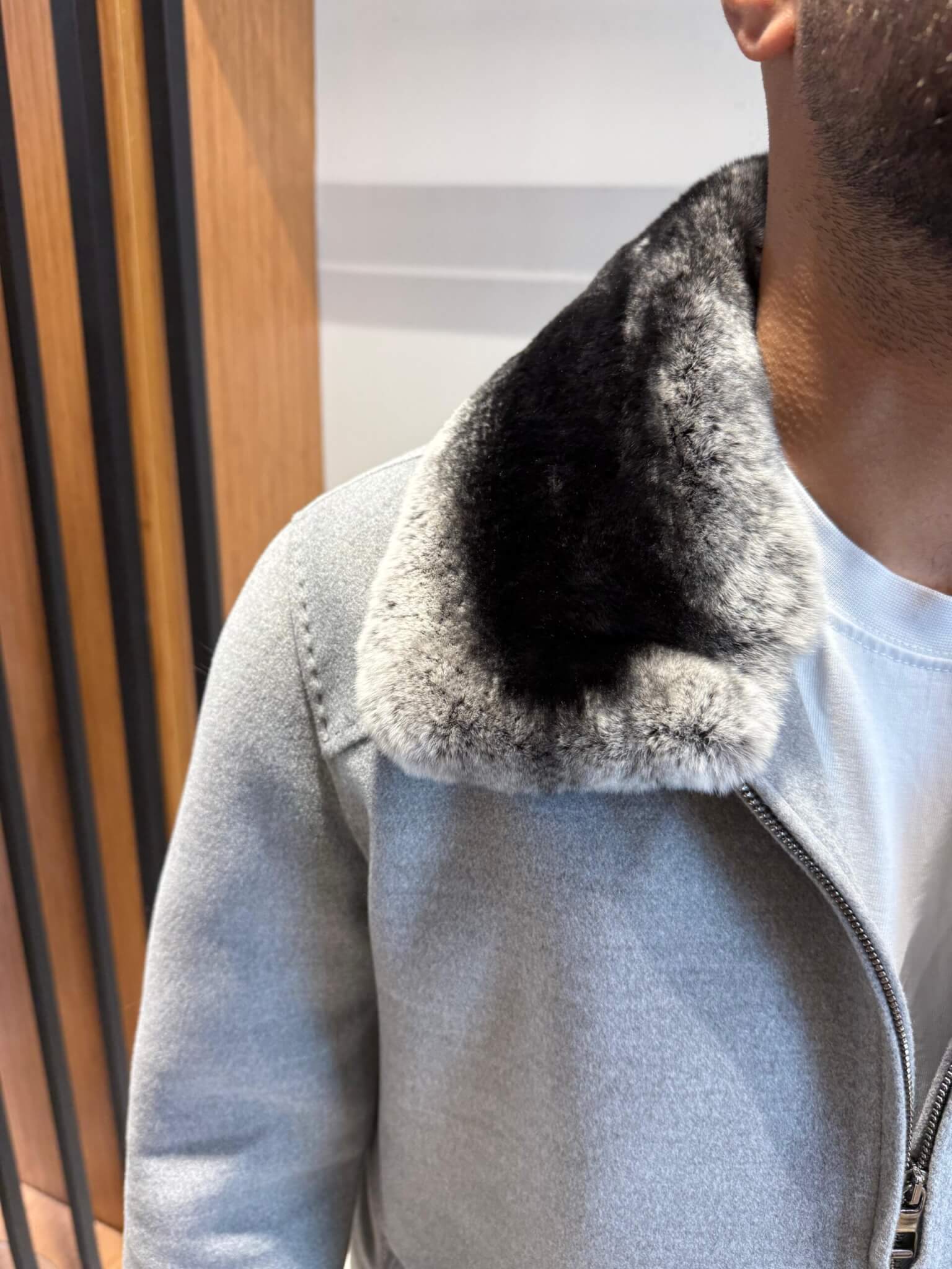 Men’s Cashmere Jacket with Rex Fur Lapel