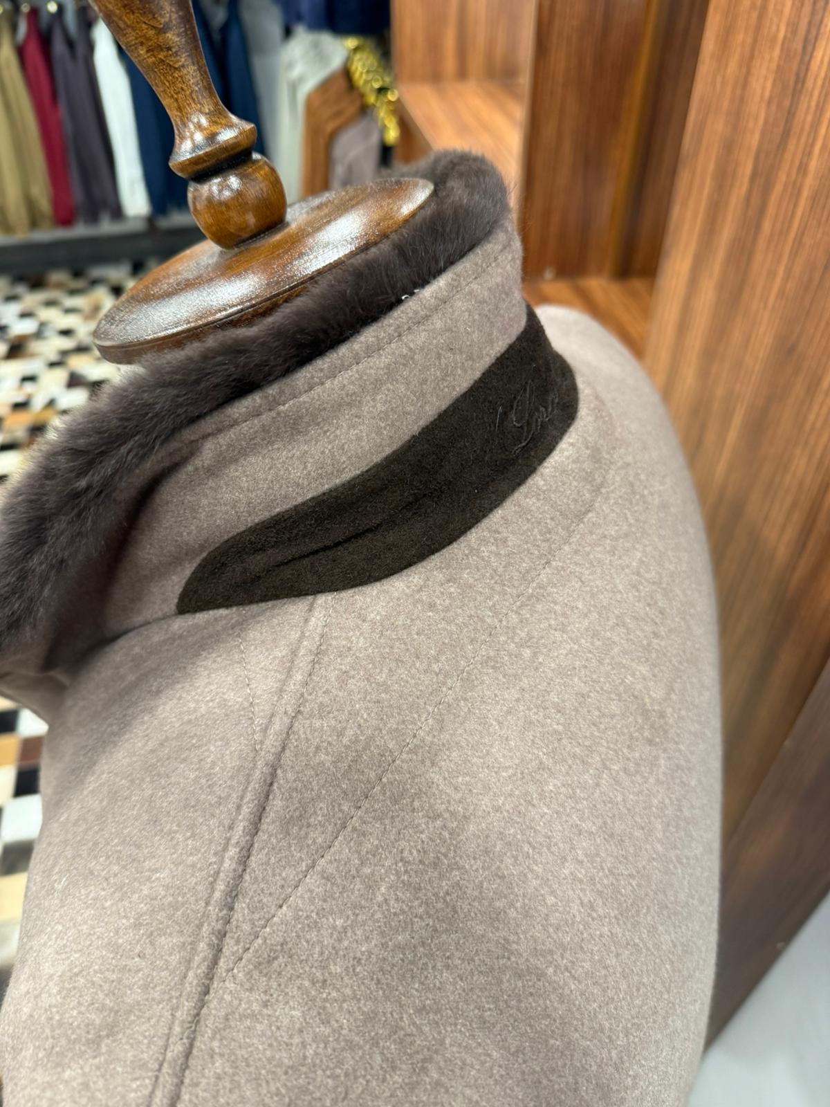 Cashmere Men's Vest with Real Rabbit Fur Trim