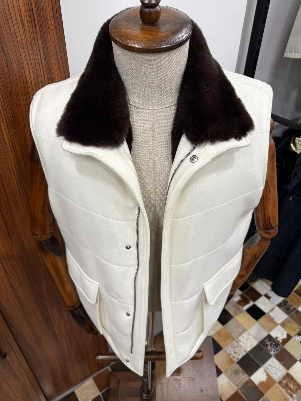 Cashmere Men's Vest with Real Rabbit Fur Trim