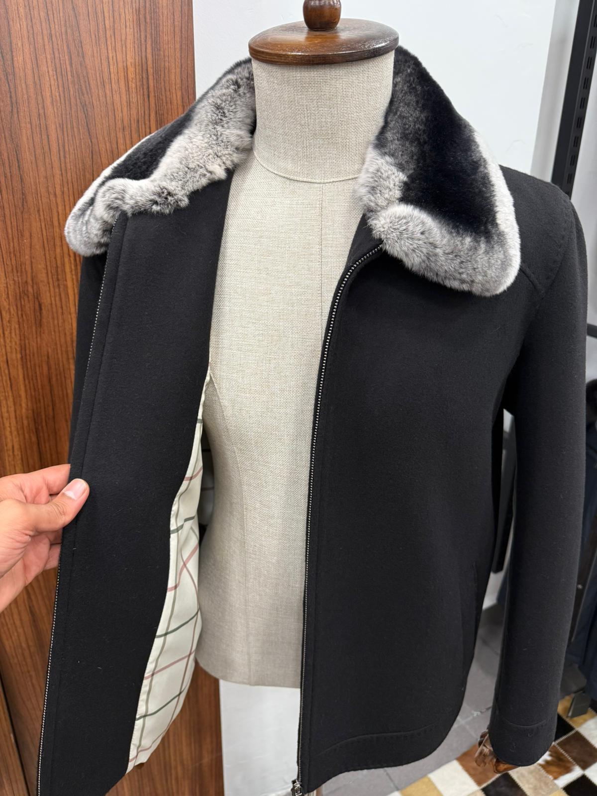 Genuine Rabbit Rex Fur Collar and Cashmere Touch Winter Men's Jacket