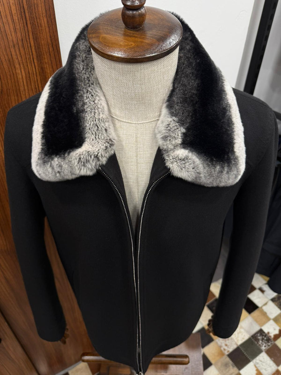 Genuine Rabbit Rex Fur Collar and Cashmere Touch Winter Men's Jacket