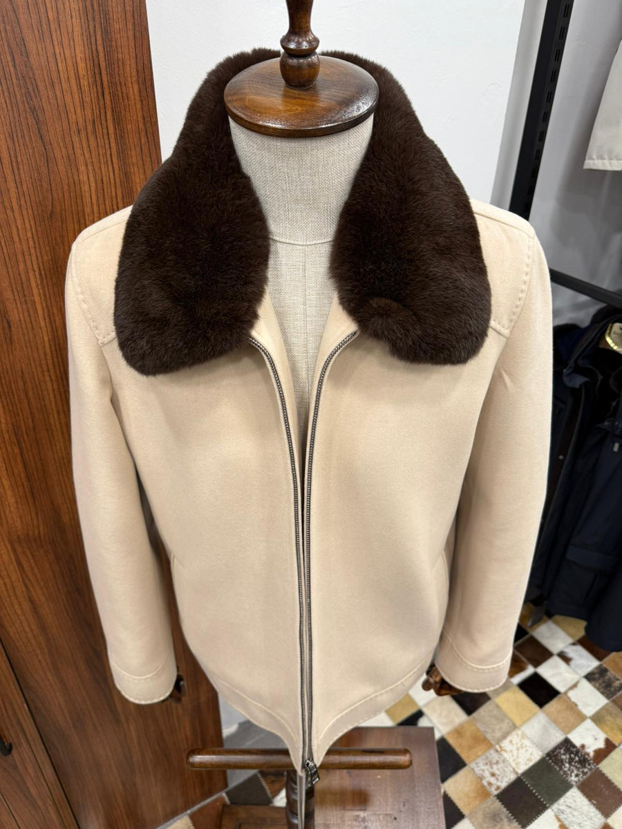 Genuine Rabbit Rex Fur Collar and Cashmere Touch Winter Men's Jacket