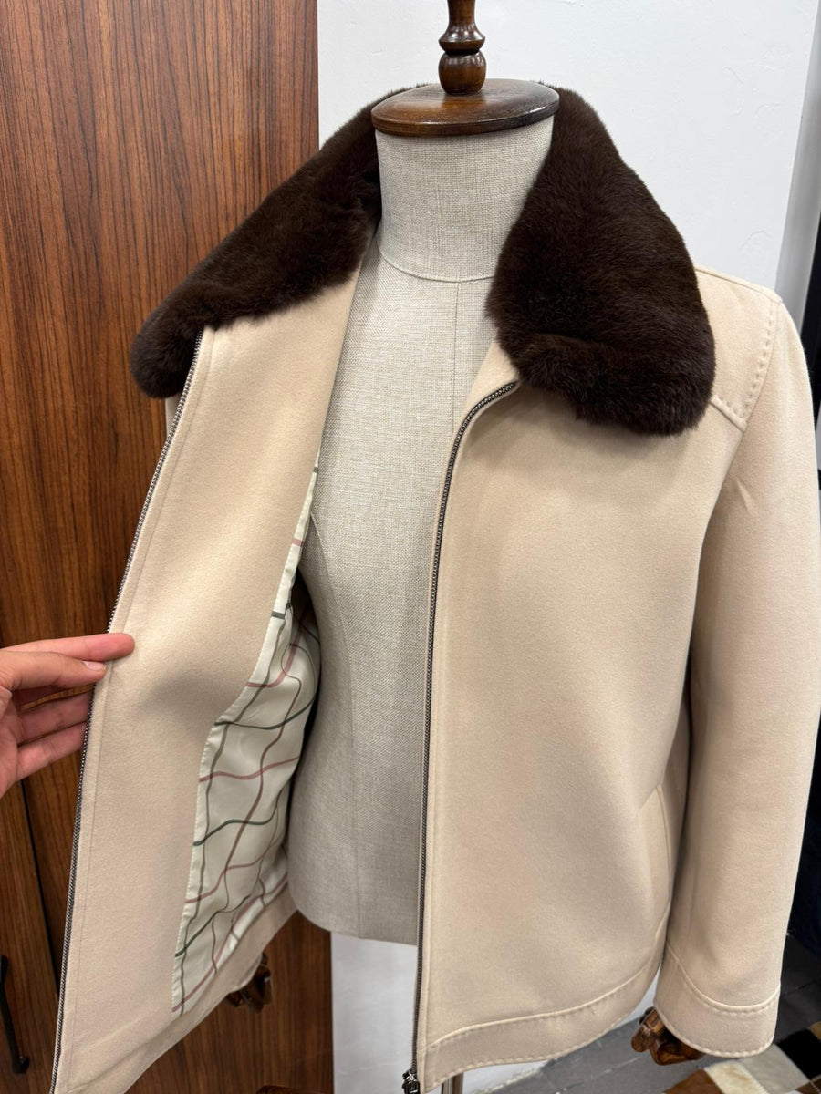 Genuine Rabbit Rex Fur Collar and Cashmere Touch Winter Men's Jacket