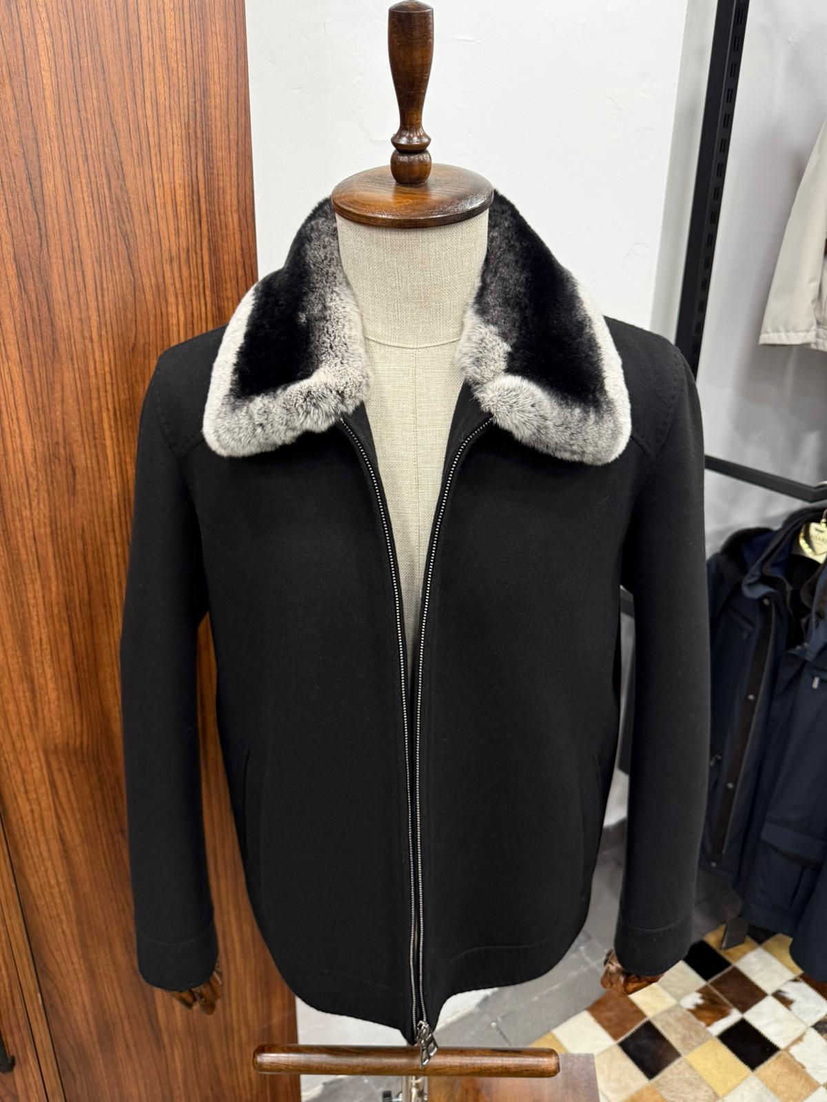 Genuine Rabbit Rex Fur Collar and Cashmere Touch Winter Men's Jacket