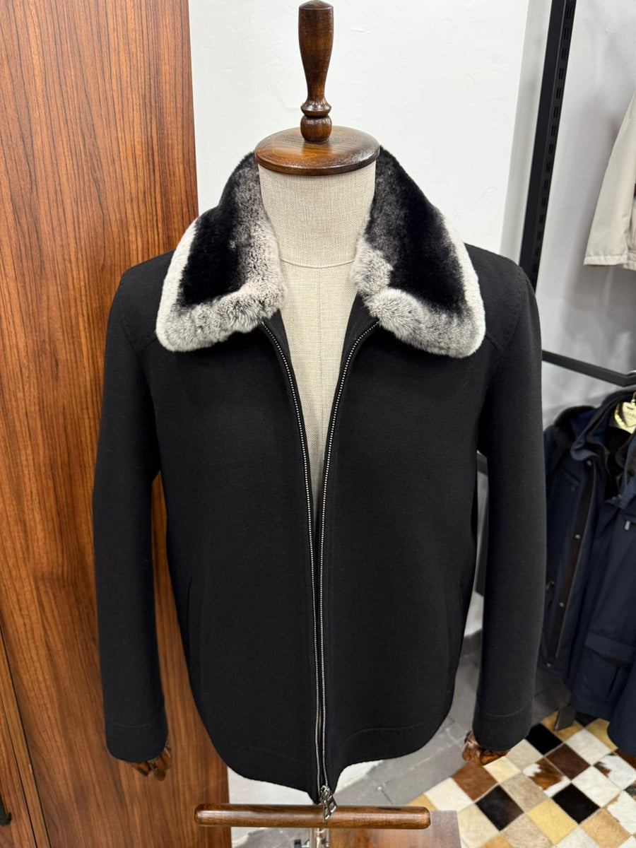 Genuine Rabbit Rex Fur Collar and Cashmere Touch Winter Men's Jacket
