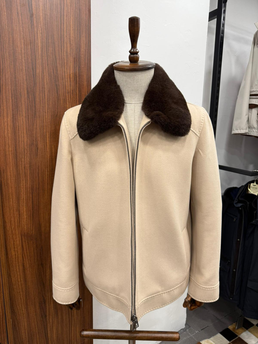 Genuine Rabbit Rex Fur Collar and Cashmere Touch Winter Men's Jacket