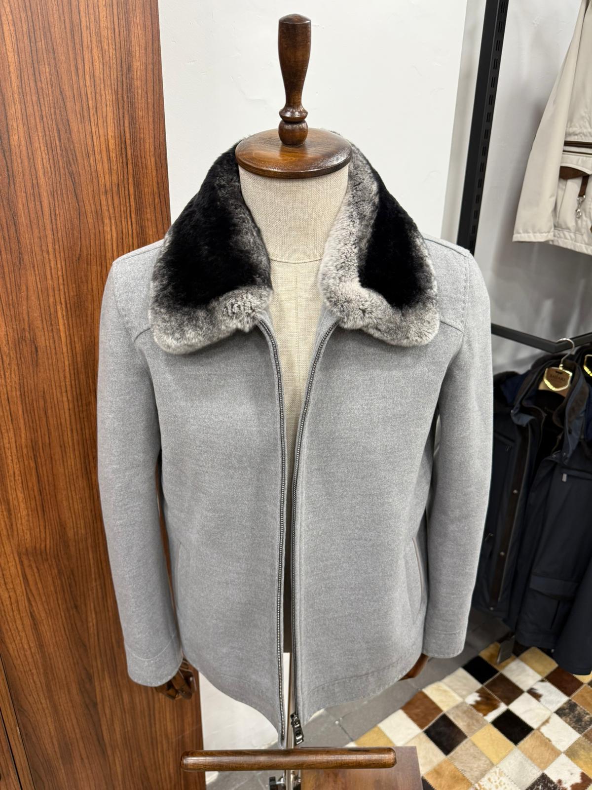 Genuine Rabbit Rex Fur Collar and Cashmere Touch Winter Men's Jacket