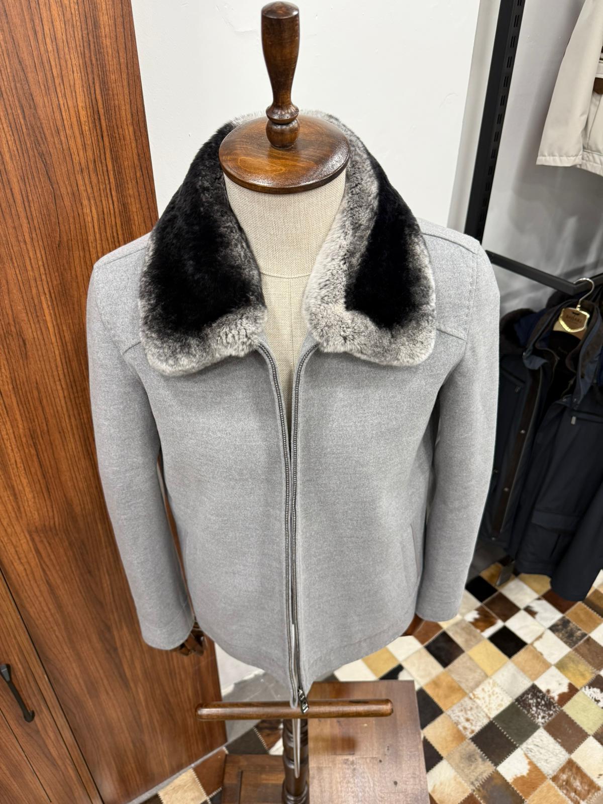 Genuine Rabbit Rex Fur Collar and Cashmere Touch Winter Men's Jacket