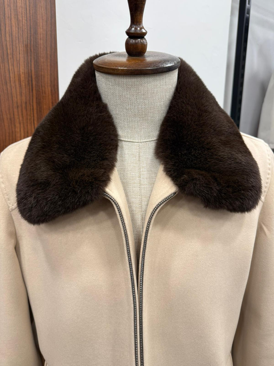 Genuine Rabbit Rex Fur Collar and Cashmere Touch Winter Men's Jacket