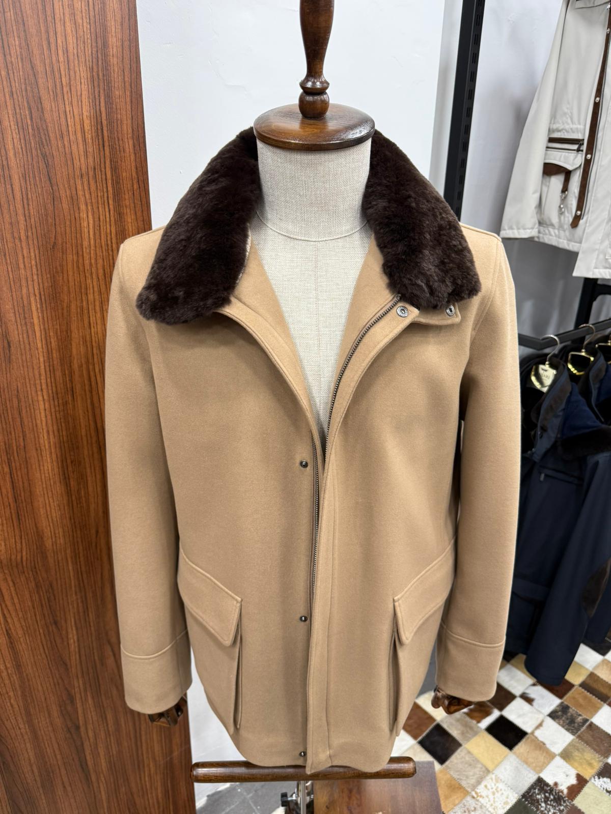 Removable Collar Rabbit Rex Fur Trimmed Cashmere Men's Jacket