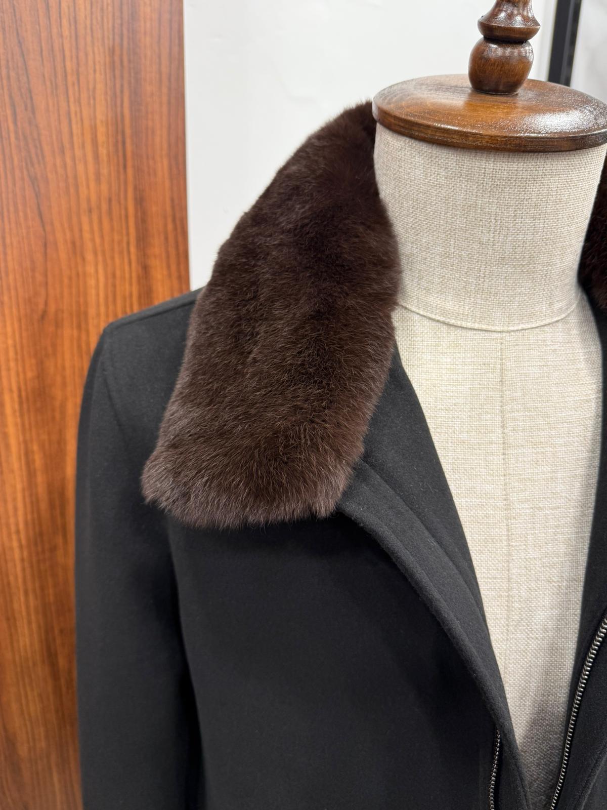 Removable Collar Rabbit Rex Fur Trimmed Cashmere Men's Jacket