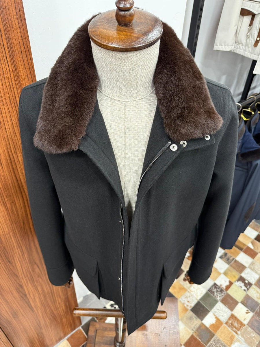 Removable Collar Rabbit Rex Fur Trimmed Cashmere Men's Jacket