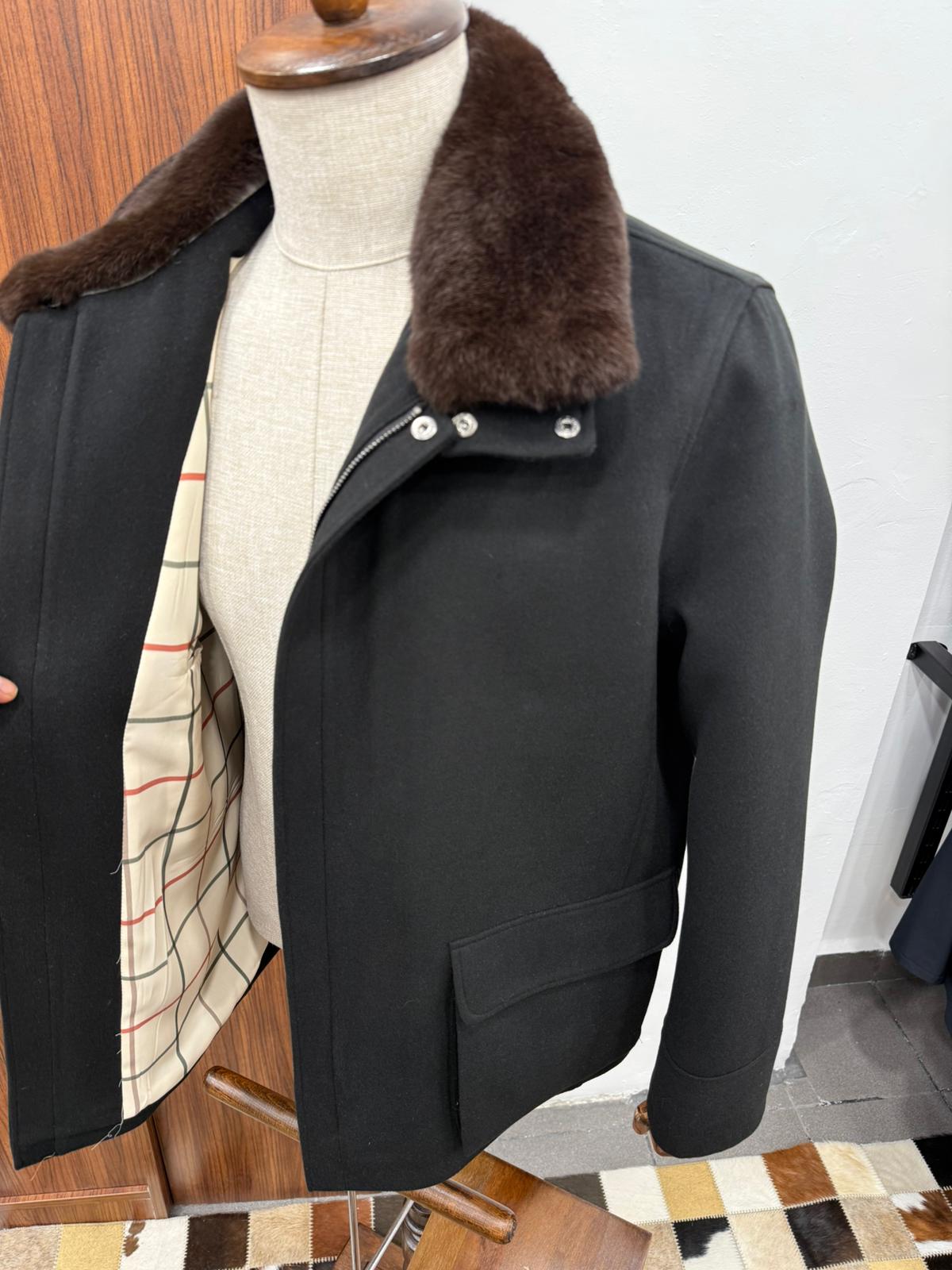 Removable Collar Rabbit Rex Fur Trimmed Cashmere Men's Jacket
