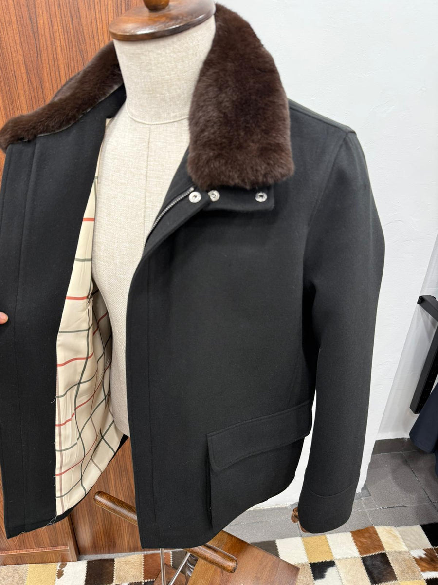 Removable Collar Rabbit Rex Fur Trimmed Cashmere Men's Jacket