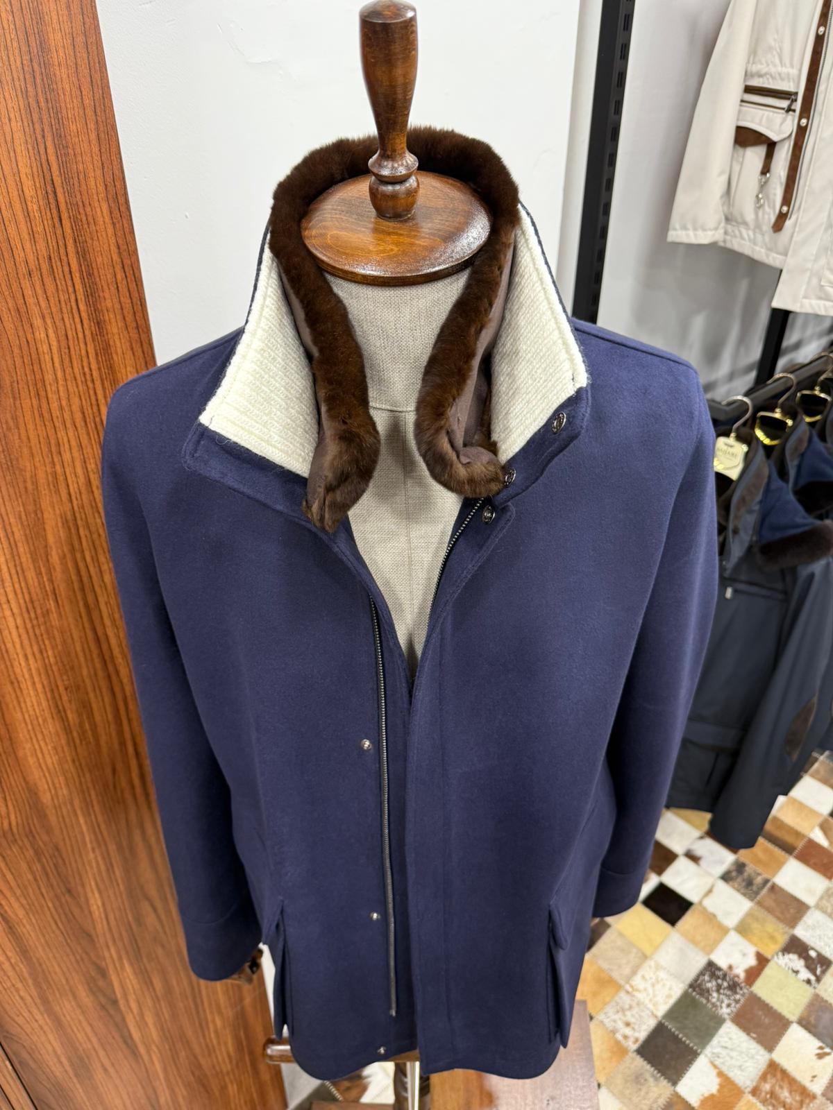 Removable Collar Rabbit Rex Fur Trimmed Cashmere Men's Jacket
