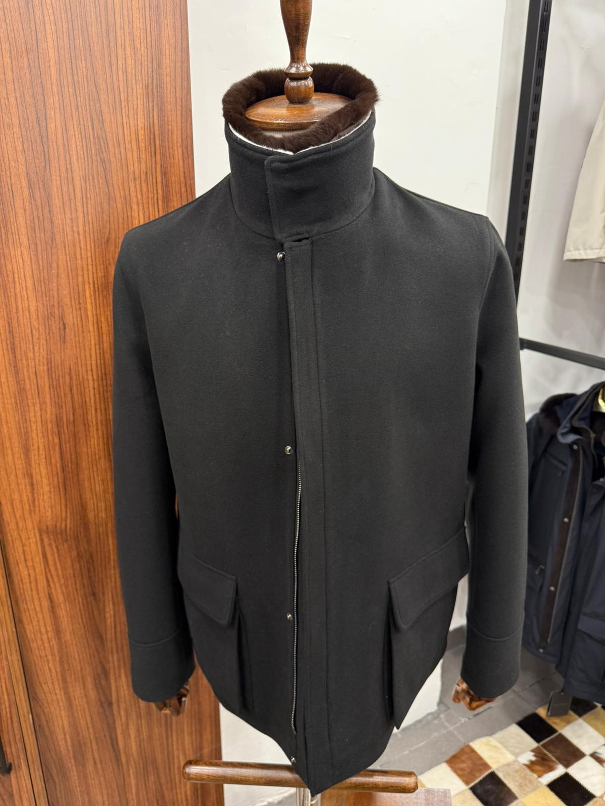 Removable Collar Rabbit Rex Fur Trimmed Cashmere Men's Jacket