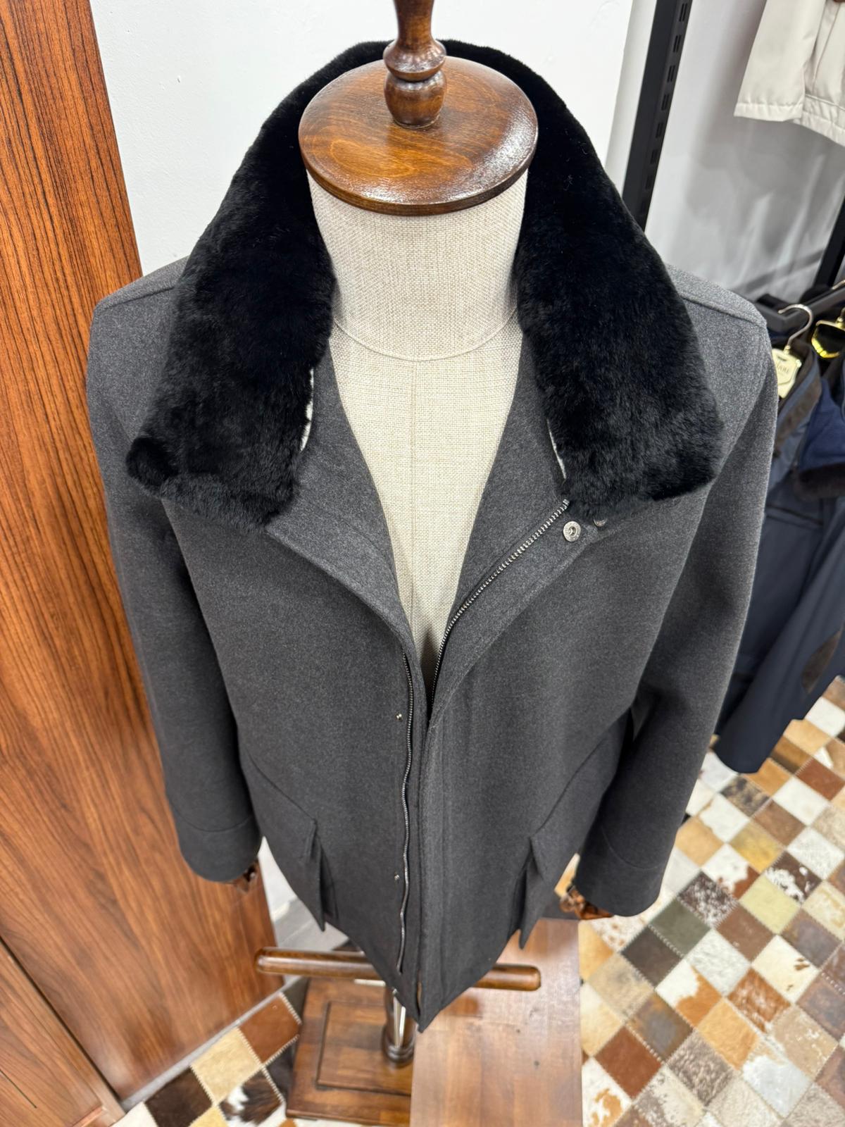 Removable Collar Rabbit Rex Fur Trimmed Cashmere Men's Jacket