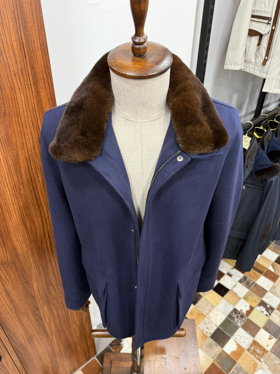 Removable Collar Rabbit Rex Fur Trimmed Cashmere Men's Jacket
