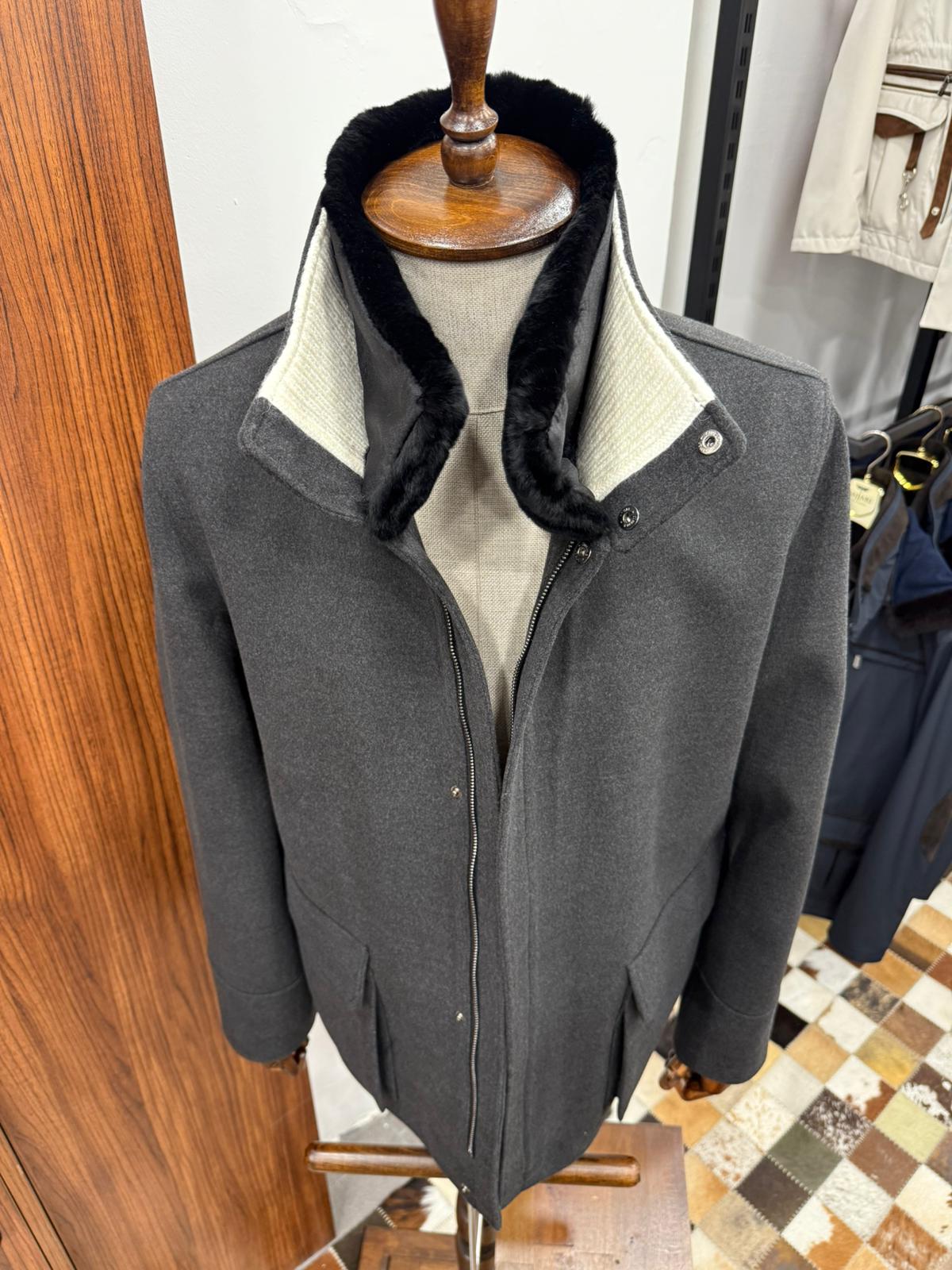 Removable Collar Rabbit Rex Fur Trimmed Cashmere Men's Jacket