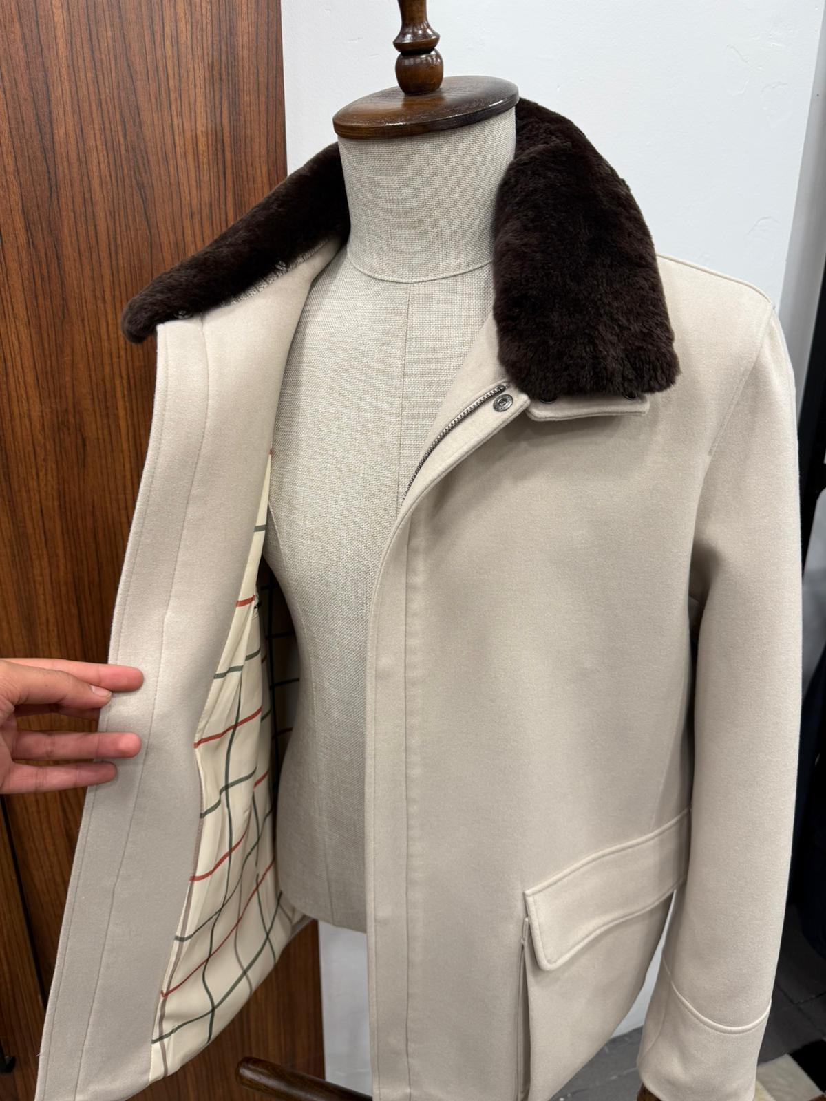 Removable Collar Rabbit Rex Fur Trimmed Cashmere Men's Jacket