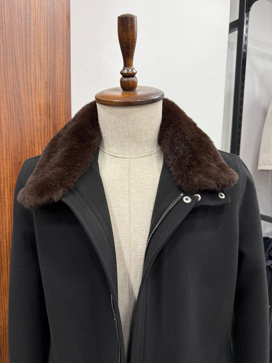 Removable Collar Rabbit Rex Fur Trimmed Cashmere Men's Jacket