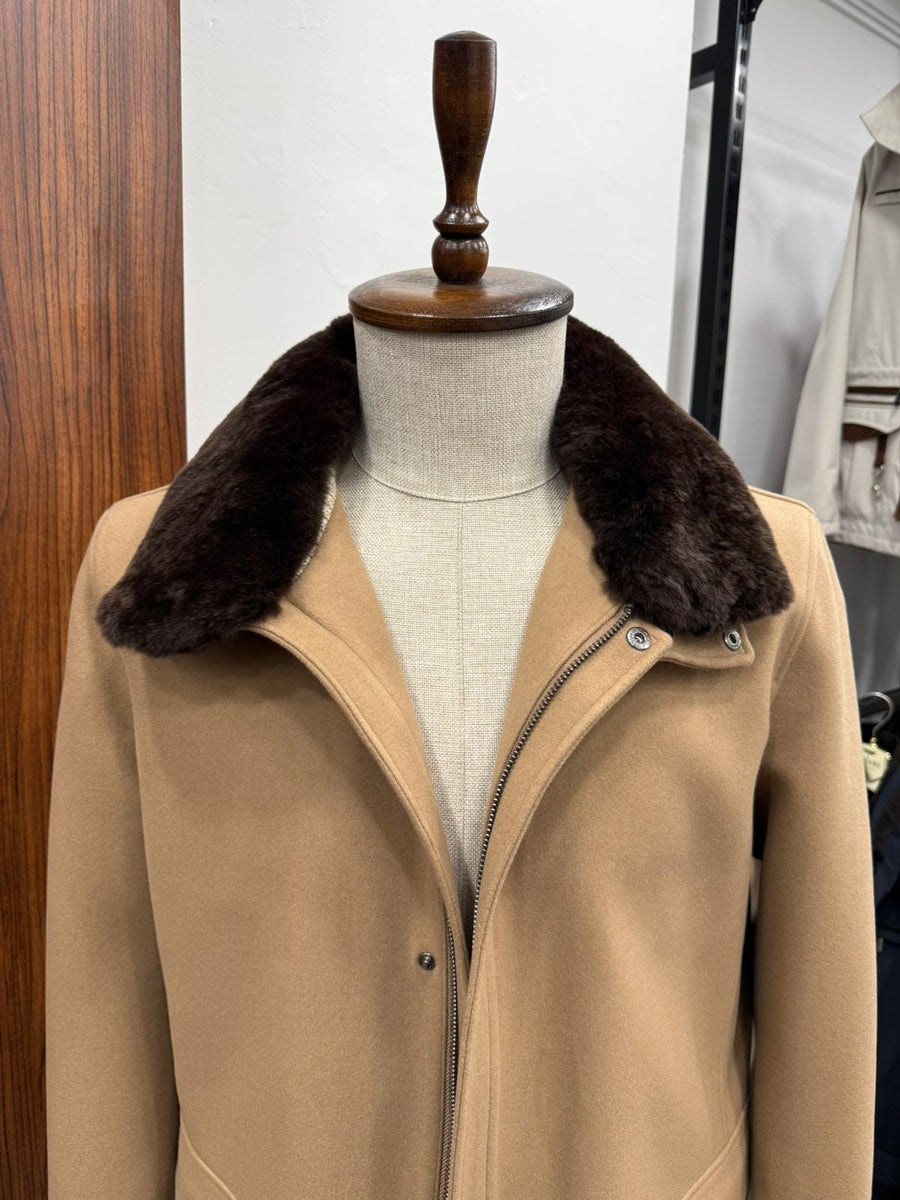 Removable Collar Rabbit Rex Fur Trimmed Cashmere Men's Jacket