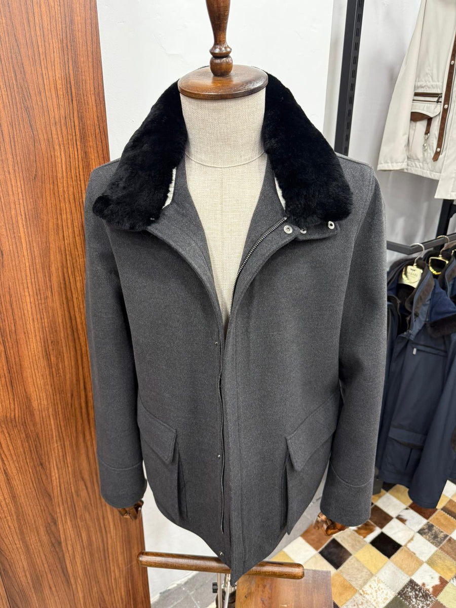 Removable Collar Rabbit Rex Fur Trimmed Cashmere Men's Jacket