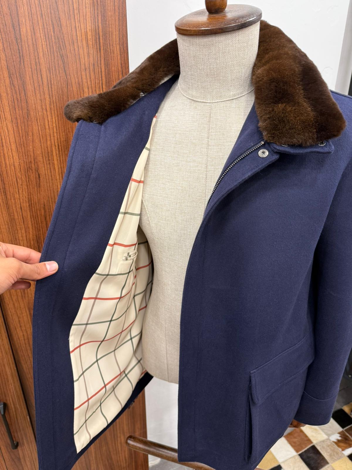 Removable Collar Rabbit Rex Fur Trimmed Cashmere Men's Jacket