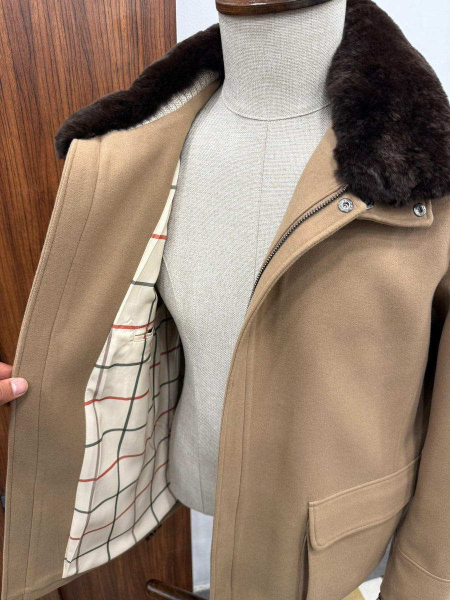 Removable Collar Rabbit Rex Fur Trimmed Cashmere Men's Jacket