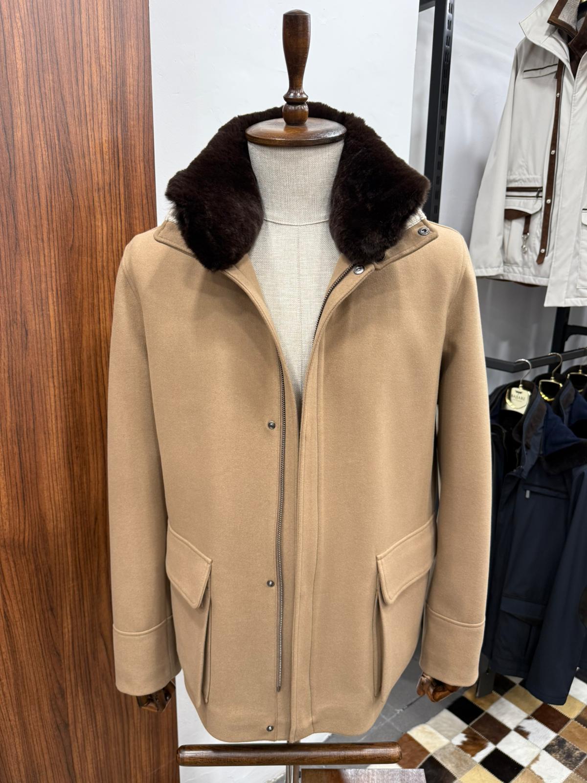 Removable Collar Rabbit Rex Fur Trimmed Cashmere Men's Jacket