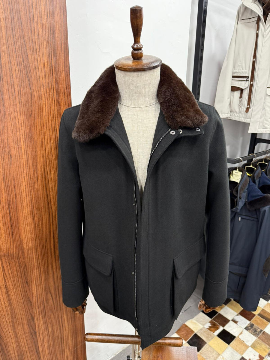Removable Collar Rabbit Rex Fur Trimmed Cashmere Men's Jacket