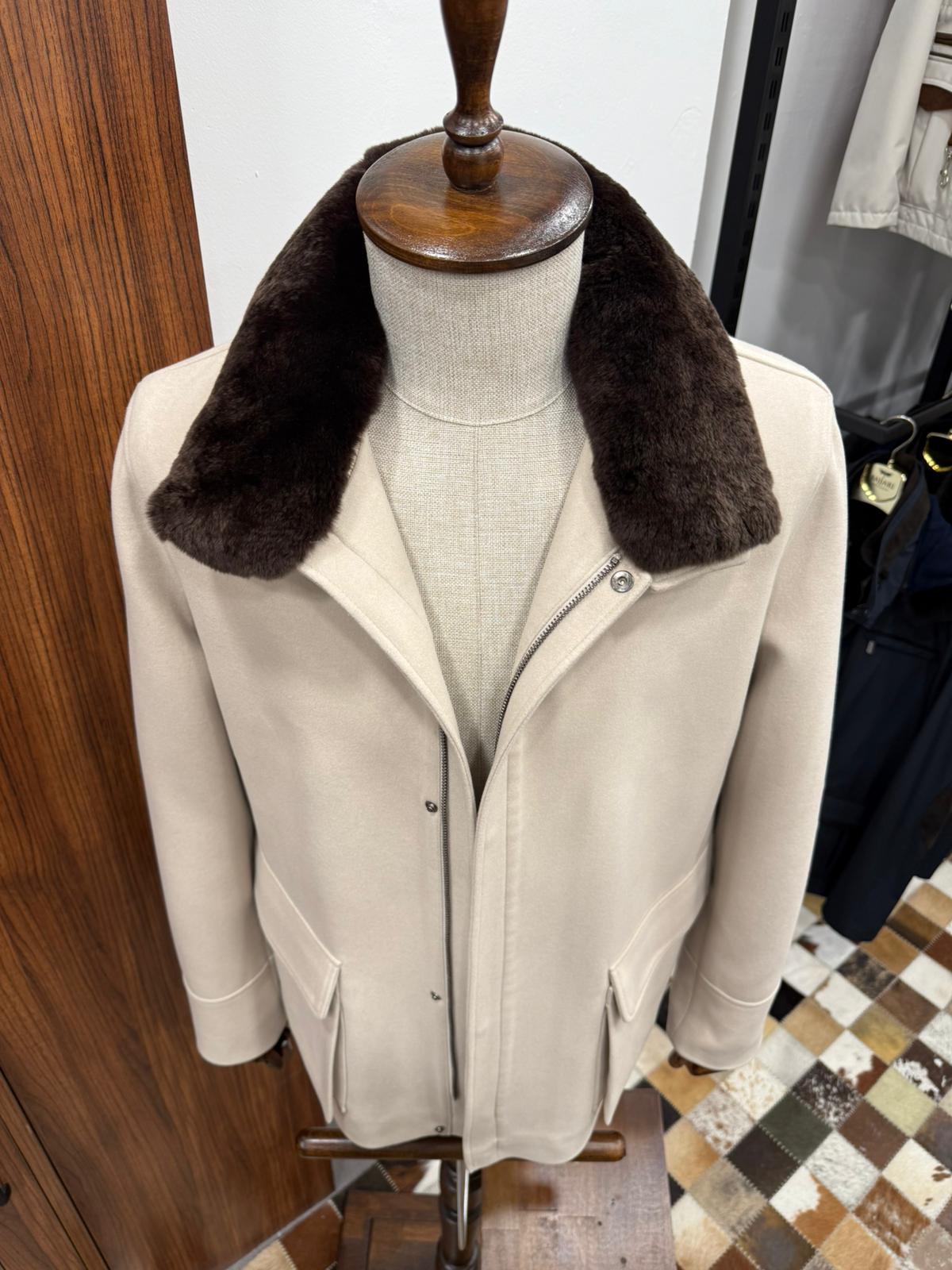 Removable Collar Rabbit Rex Fur Trimmed Cashmere Men's Jacket