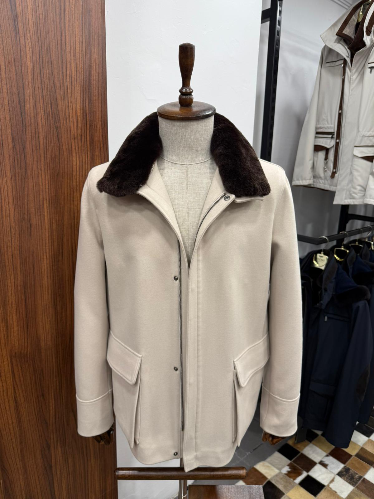 Removable Collar Rabbit Rex Fur Trimmed Cashmere Men's Jacket