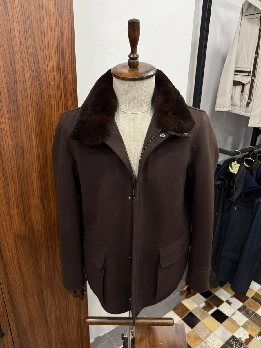 Removable Collar Rabbit Rex Fur Trimmed Cashmere Men's Jacket