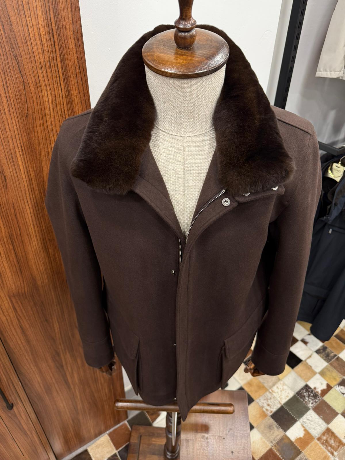 Removable Collar Rabbit Rex Fur Trimmed Cashmere Men's Jacket