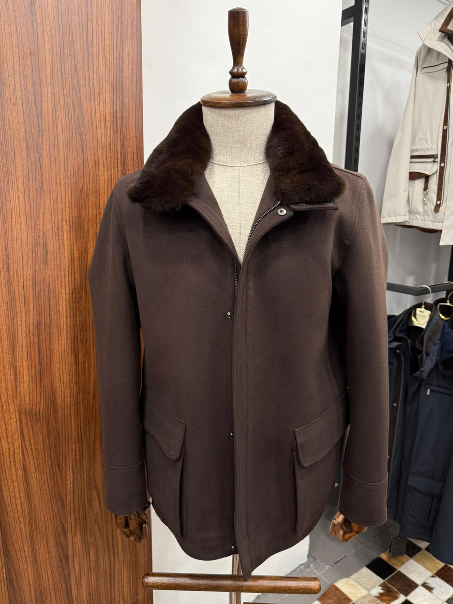 Removable Collar Rabbit Rex Fur Trimmed Cashmere Men's Jacket