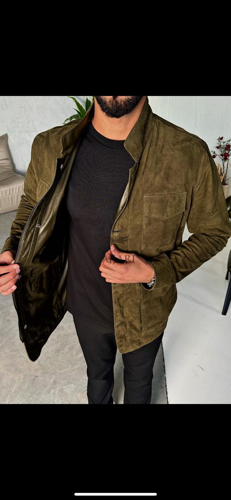 Green Suede Leather Men's Jacket