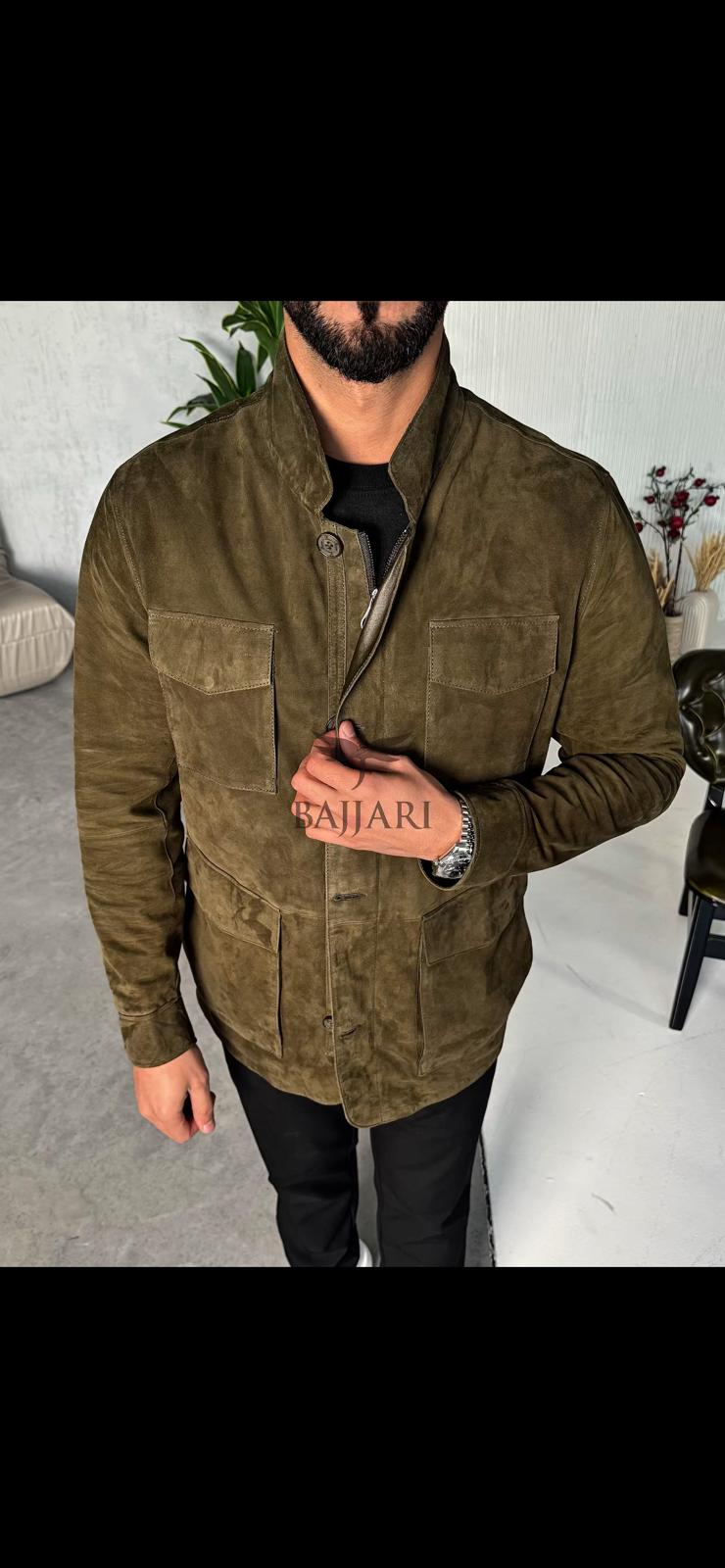 Green Suede Leather Men's Jacket
