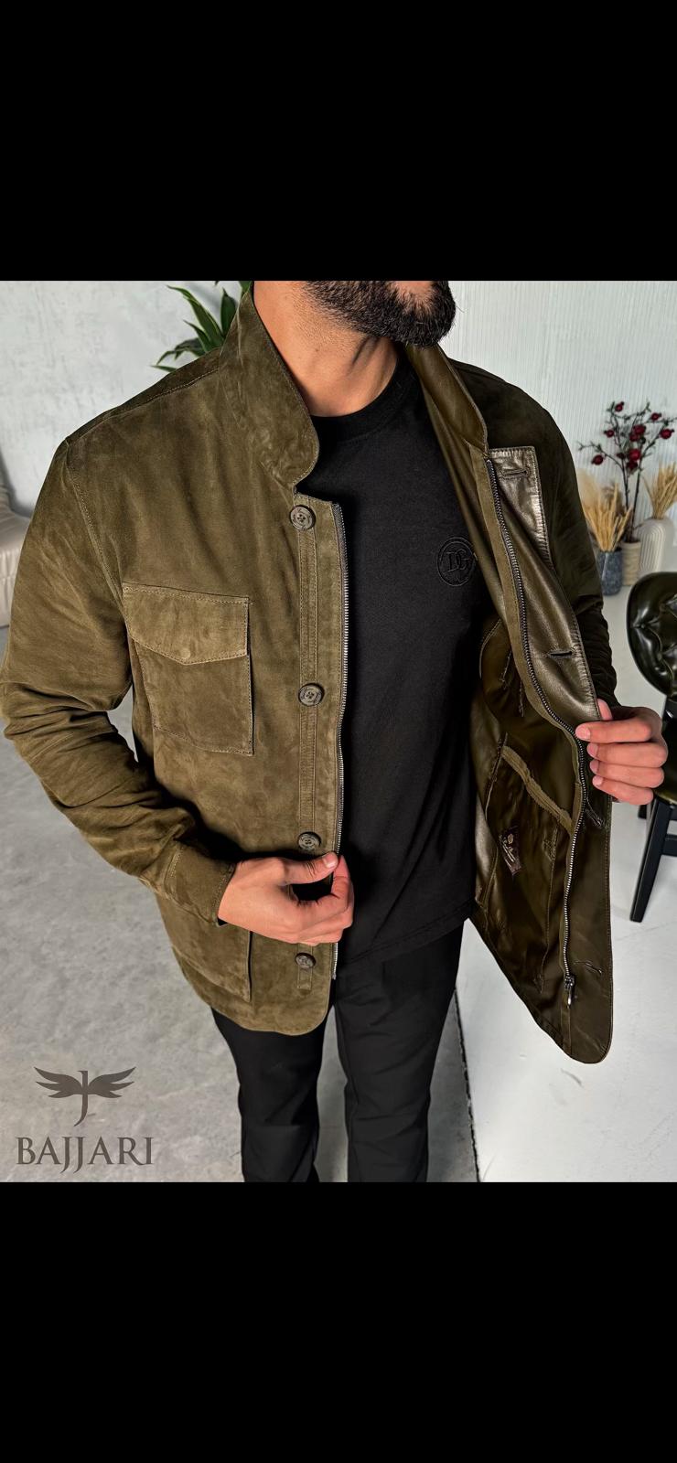 Green Suede Leather Men's Jacket