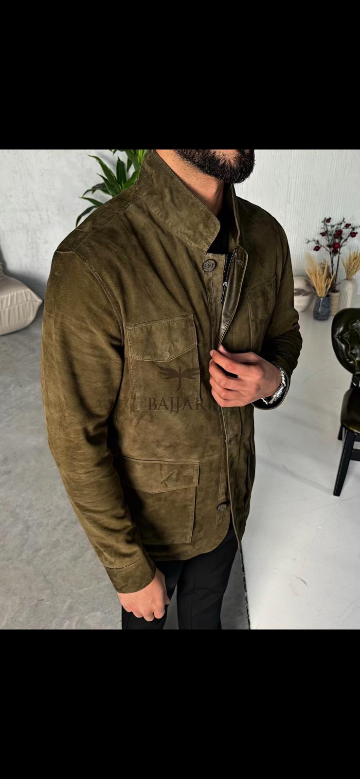 Green Suede Leather Men's Jacket