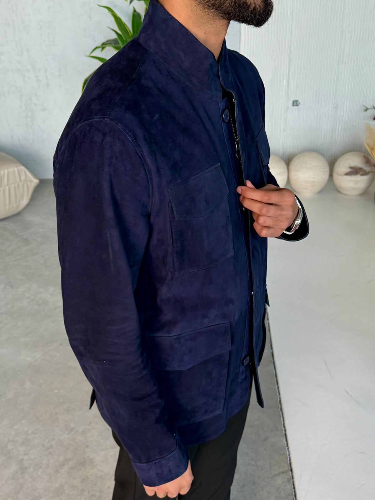 Blue Suede Leather Men's Jacket