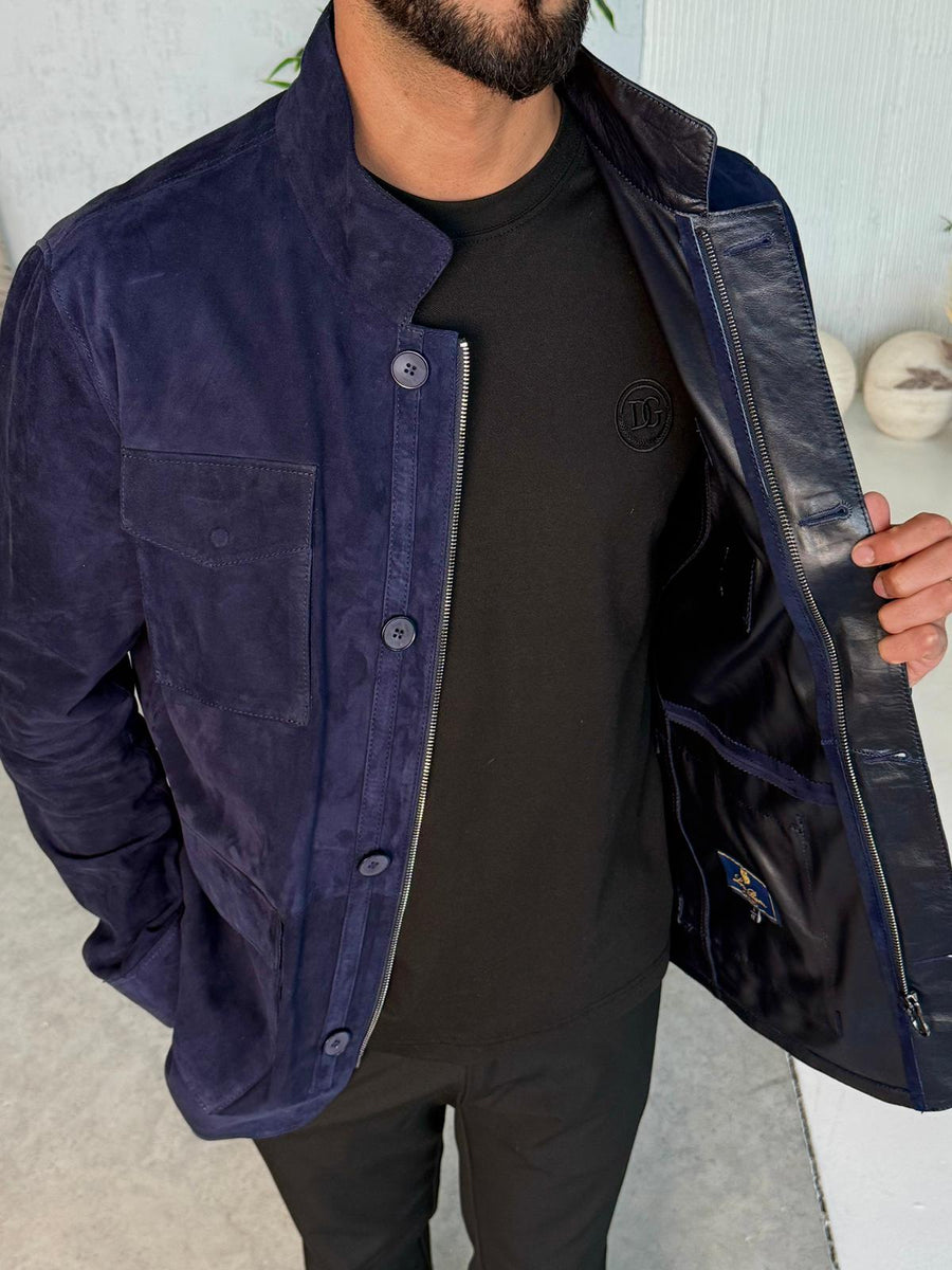 Blue Suede Leather Men's Jacket