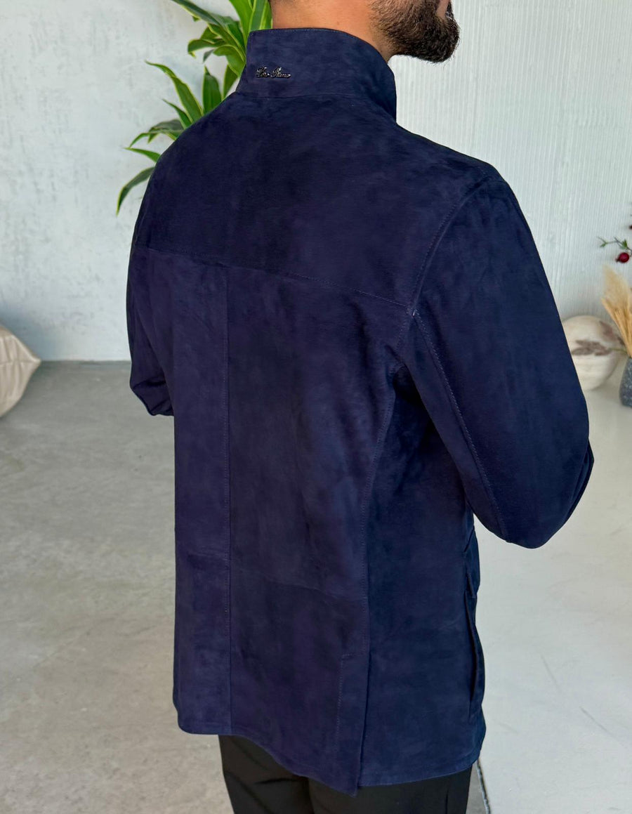 Blue Suede Leather Men's Jacket