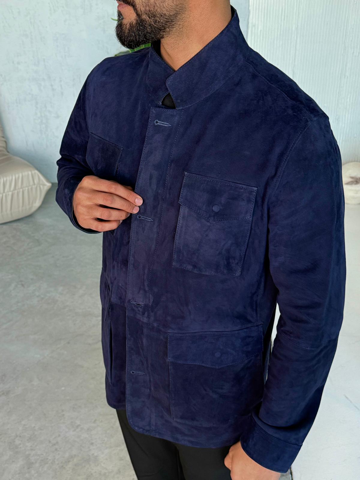 Blue Suede Leather Men's Jacket