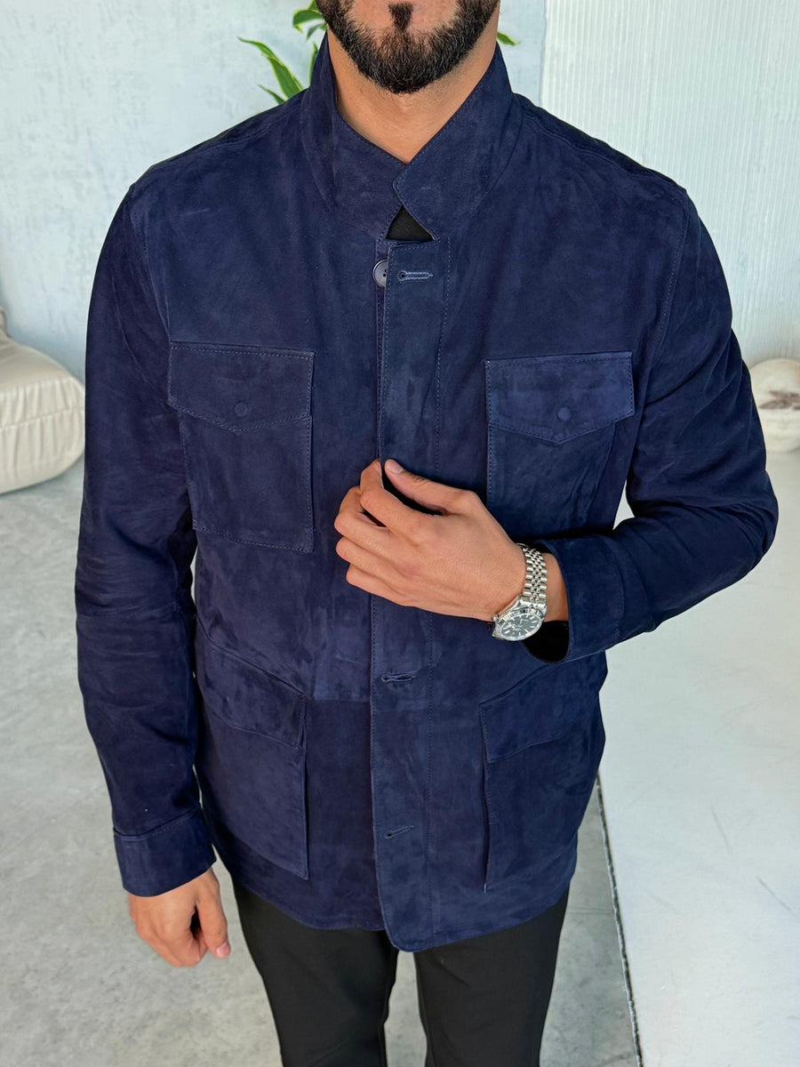 Blue Suede Leather Men's Jacket
